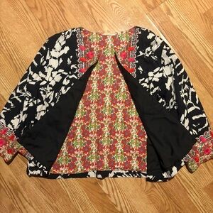 Choices Cotton Blazer /Jacket Embroidered Mixed Print on Black & White Size XL